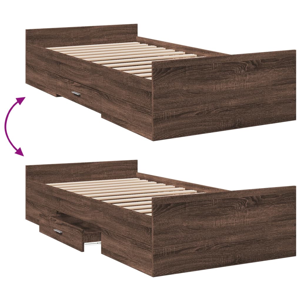 vidaXL Bed Frame | Brown oak | Engineered wood | Small Single | Bed Frame