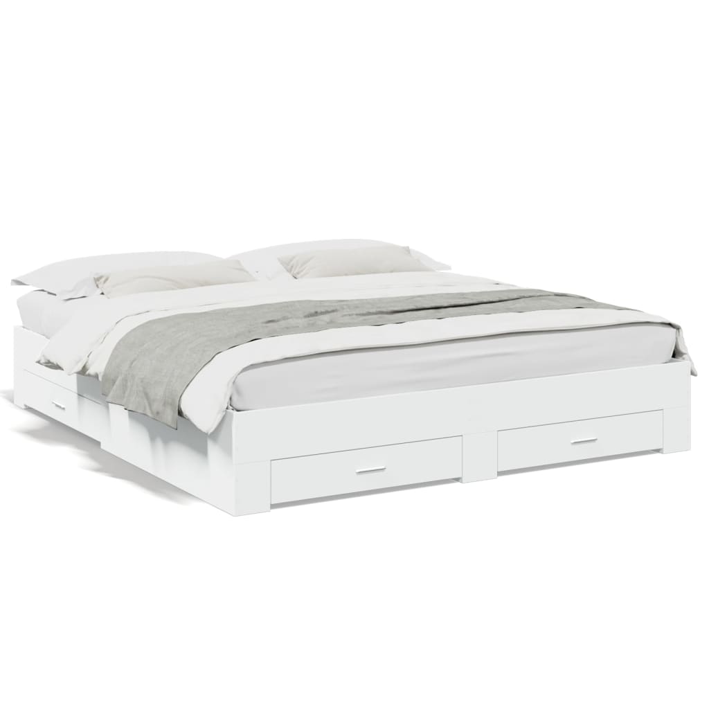 vidaXL Bed Frame with Drawers without Mattress White 200x200 cm