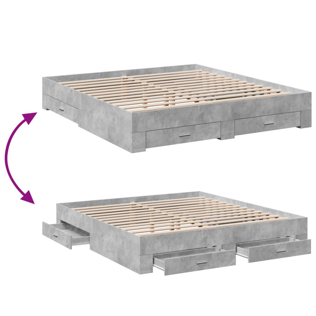 vidaXL Bed Frame with Drawers without Mattress Concrete Grey 200x200 cm