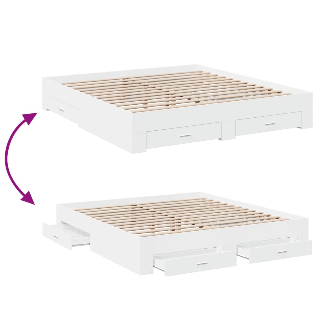 vidaXL Bed Frame | White | Engineered wood, Plywood | Super King | Bed Frame