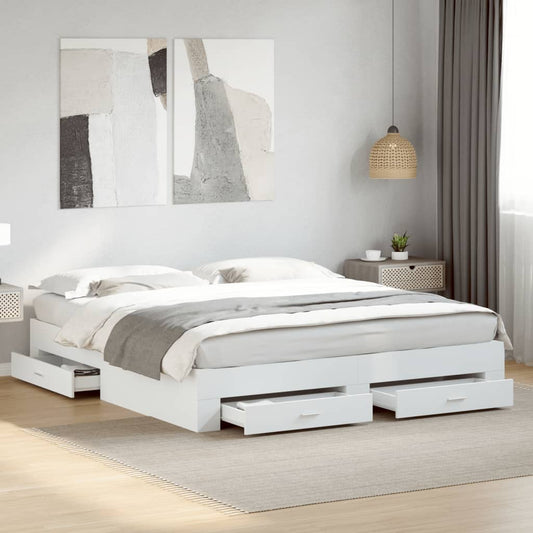 vidaXL Bed Frame | White | Engineered wood, Plywood | Super King | Bed Frame
