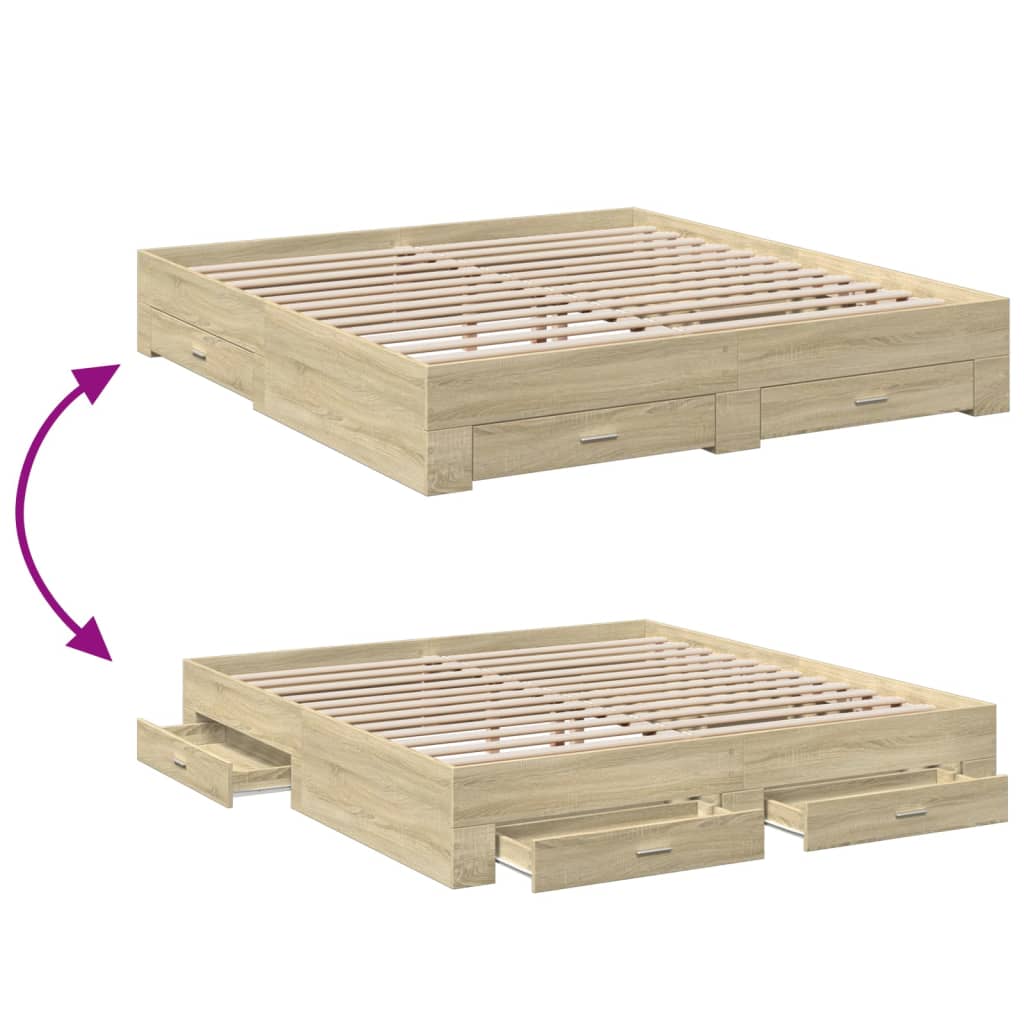 vidaXL Bed Frame | Sonoma oak | Engineered wood | Super King Size | Bed Frame