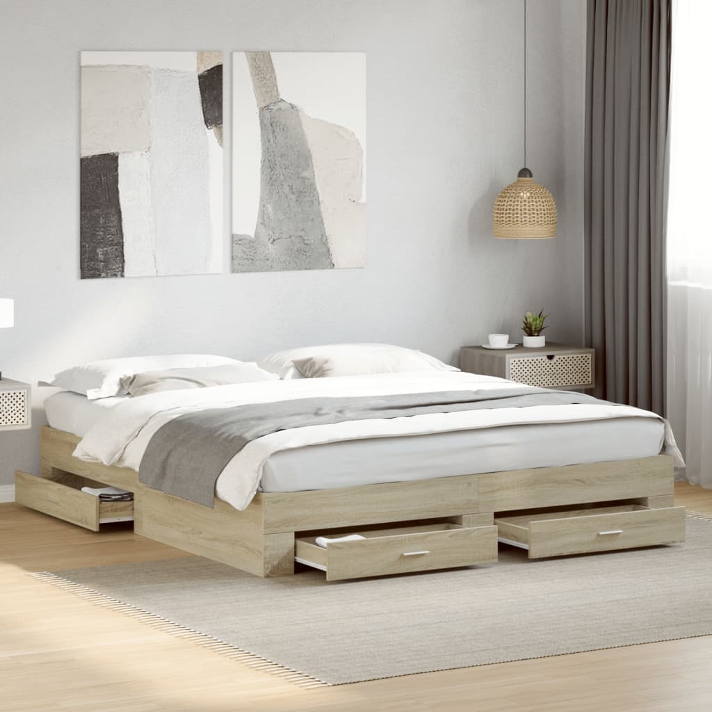 vidaXL Bed Frame | Sonoma oak | Engineered wood | Super King Size | Bed Frame