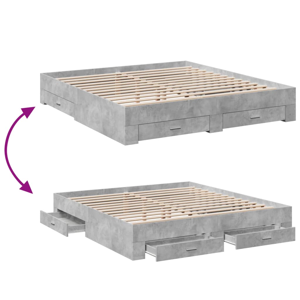 vidaXL Bed Frame | Concrete Grey | Engineered wood, Plywood | Super King
