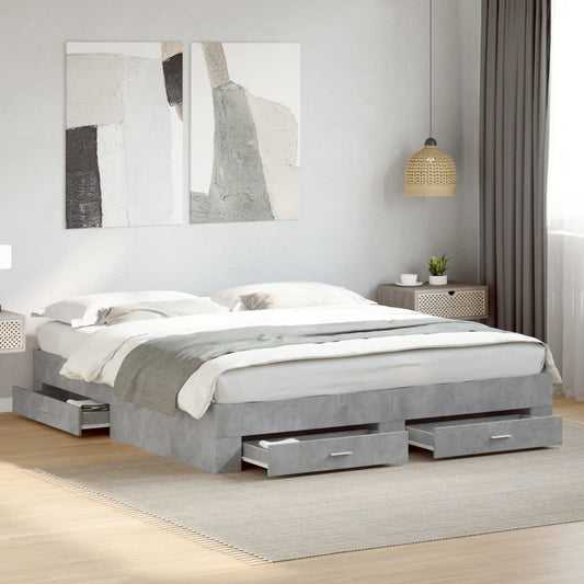 vidaXL Bed Frame | Concrete Grey | Engineered wood, Plywood | Super King