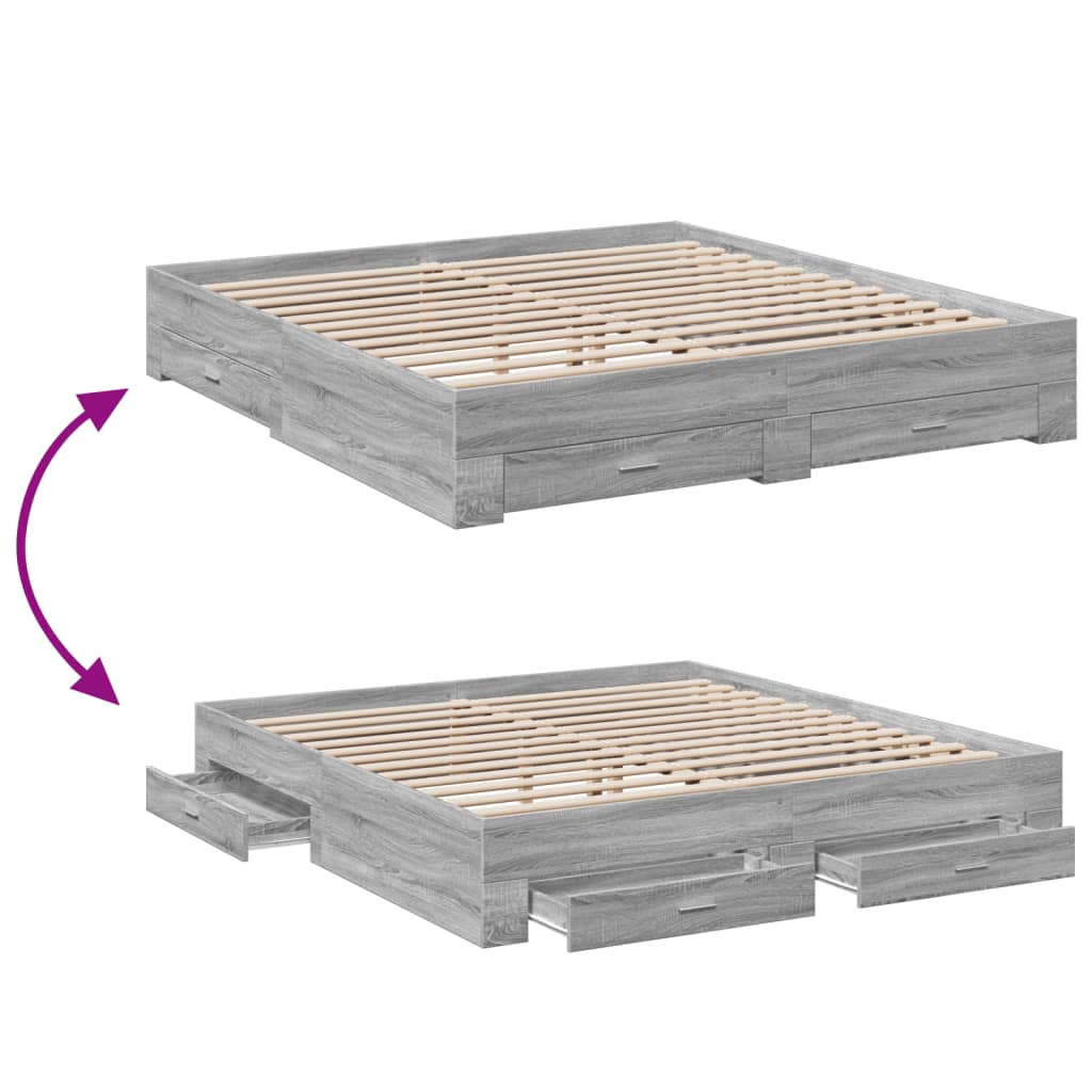 vidaXL Bed Frame | Grey Sonoma | Engineered wood, Plywood