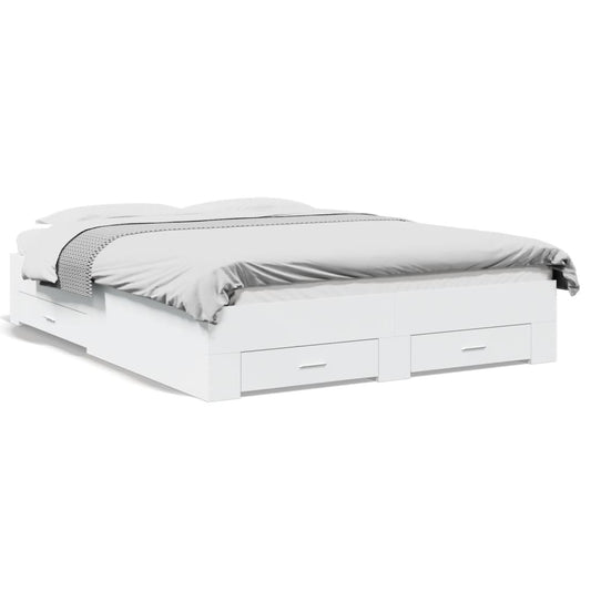 vidaXL Bed Frame | White | Engineered Wood | Double | Bed Frame | Rectangular