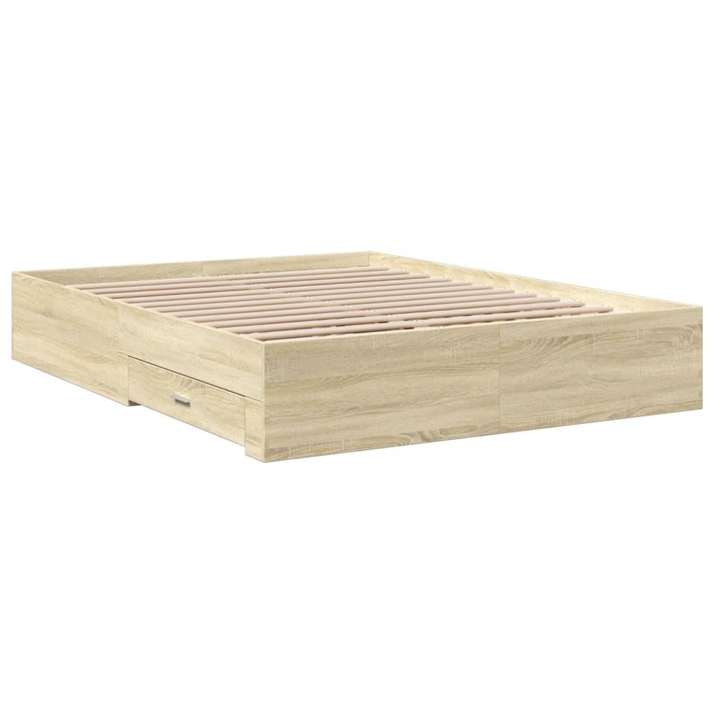 vidaXL Bed Frame | Sonoma oak | Engineered wood, Plywood | 160x200 cm
