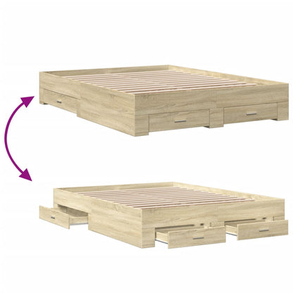 vidaXL Bed Frame | Sonoma oak | Engineered wood, Plywood | 160x200 cm