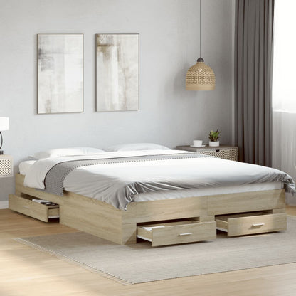 vidaXL Bed Frame | Sonoma oak | Engineered wood, Plywood | 160x200 cm