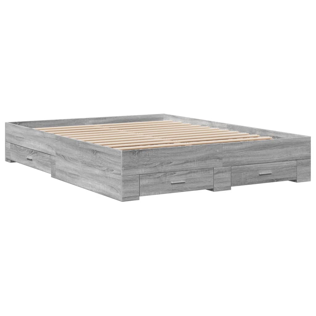 vidaXL Bed Frame with Drawers without Mattress Grey Sonoma 160x200 cm