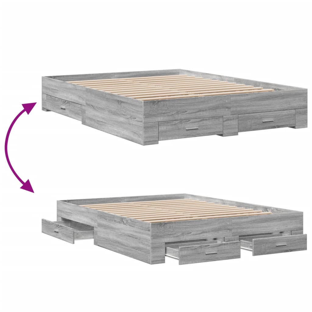 vidaXL Bed Frame with Drawers without Mattress Grey Sonoma 160x200 cm