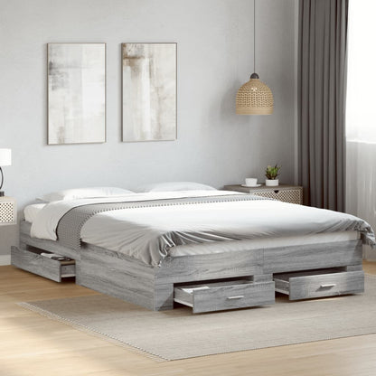 vidaXL Bed Frame with Drawers without Mattress Grey Sonoma 160x200 cm