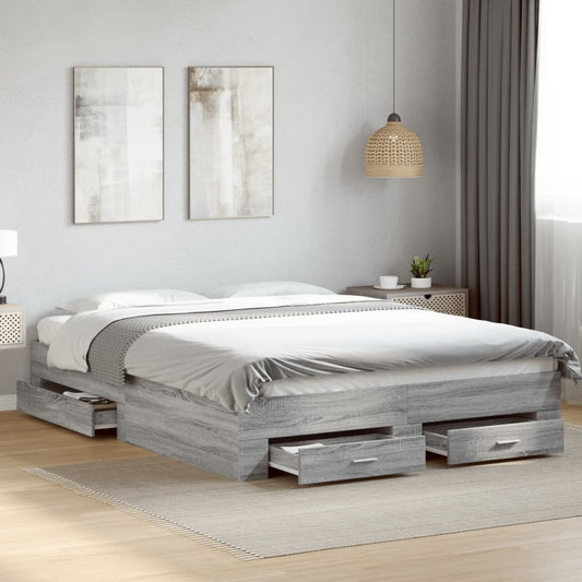vidaXL Bed Frame | Grey Sonoma | Engineered wood, Plywood | Double | Bed Frame