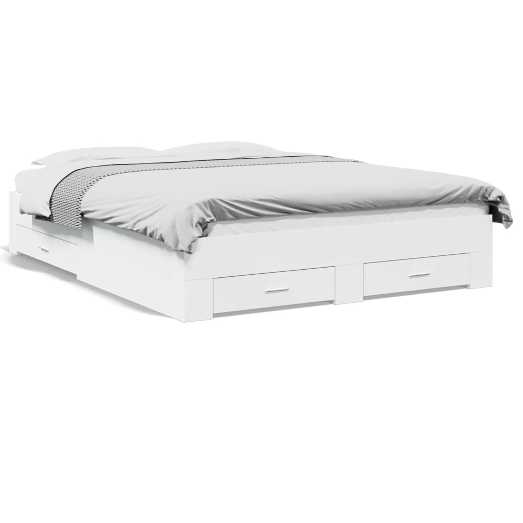 vidaXL Bed Frame | White | Engineered wood and plywood | King Size | Bed Frame