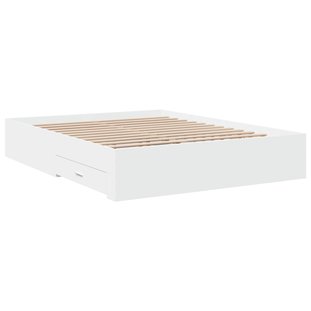 vidaXL Bed Frame | White | Engineered wood and plywood | King Size | Bed Frame
