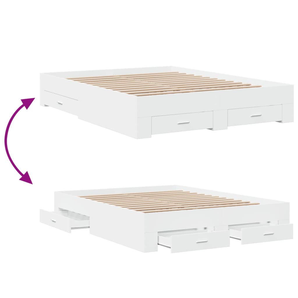 vidaXL Bed Frame | White | Engineered wood and plywood | King Size | Bed Frame