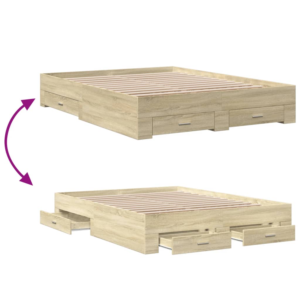 vidaXL Bed Frame | Sonoma oak | Engineered wood | King Size | Bed Frame