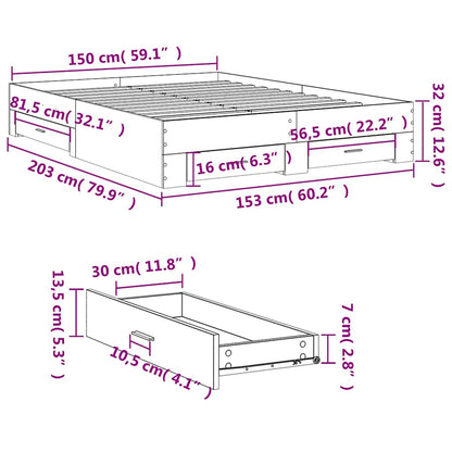 vidaXL Bed Frame with Drawers without Mattress Concrete Grey 150x200 cm King Size