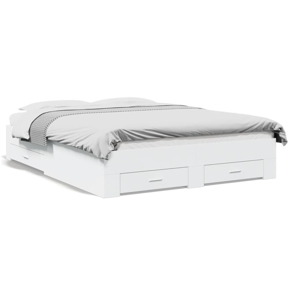 vidaXL Bed Frame | White | Engineered wood, Plywood | Double | Bed Frame