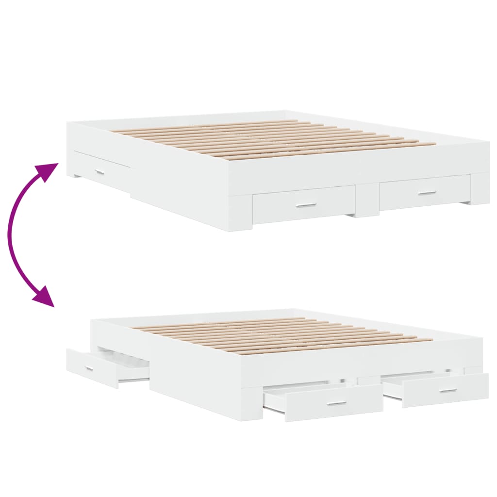 vidaXL Bed Frame | White | Engineered wood, Plywood | Double | Bed Frame