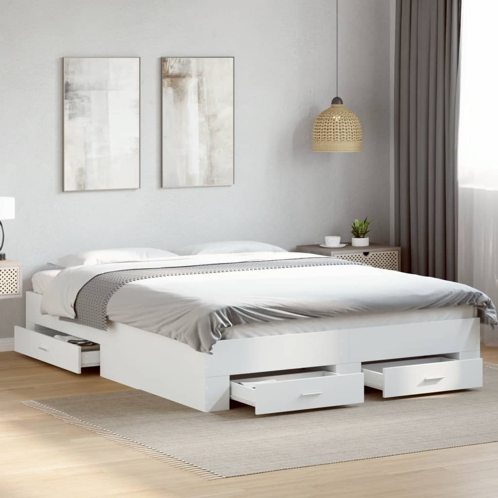 vidaXL Bed Frame | White | Engineered wood, Plywood | Double | Bed Frame