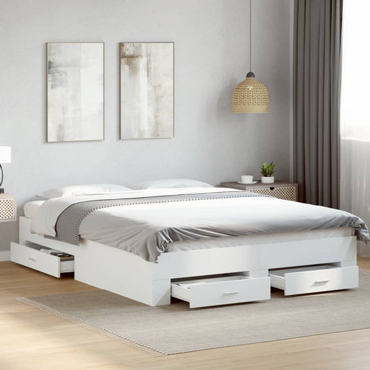 vidaXL Bed Frame | White | Engineered wood, Plywood | Double | Bed Frame