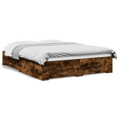 vidaXL Bed Frame with Drawers without Mattress Smoked Oak 140x200 cm