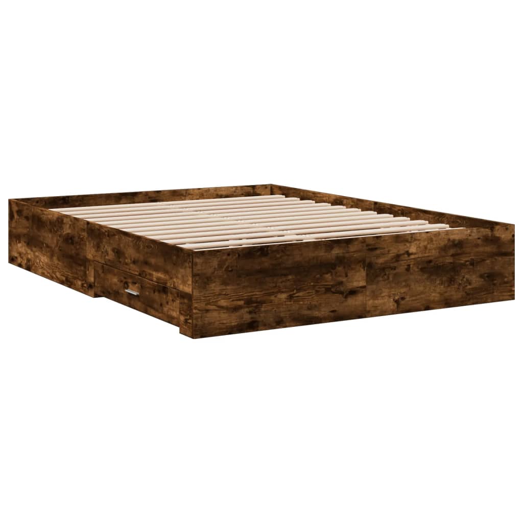 vidaXL Bed Frame with Drawers without Mattress Smoked Oak 140x200 cm