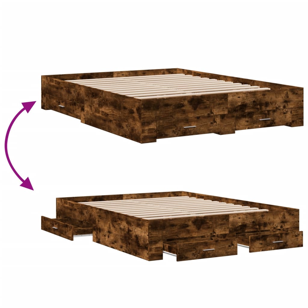 vidaXL Bed Frame with Drawers without Mattress Smoked Oak 140x200 cm