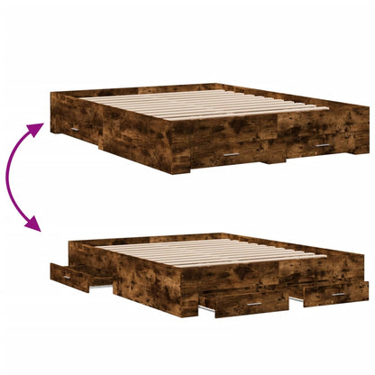 vidaXL Bed Frame with Drawers without Mattress Smoked Oak 140x200 cm