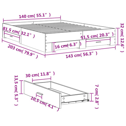 vidaXL Bed Frame with Drawers without Mattress Smoked Oak 140x200 cm