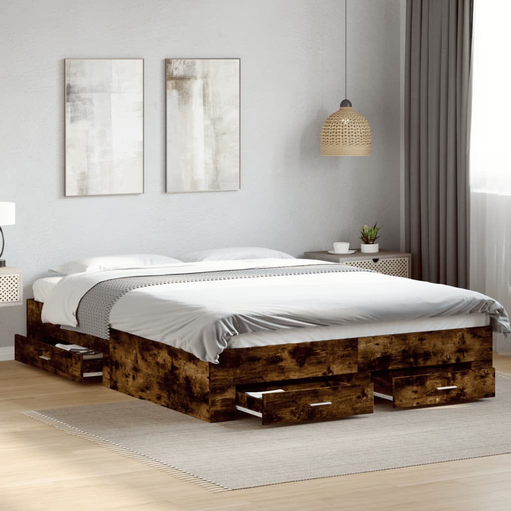 vidaXL Bed Frame with Drawers without Mattress Smoked Oak 140x200 cm