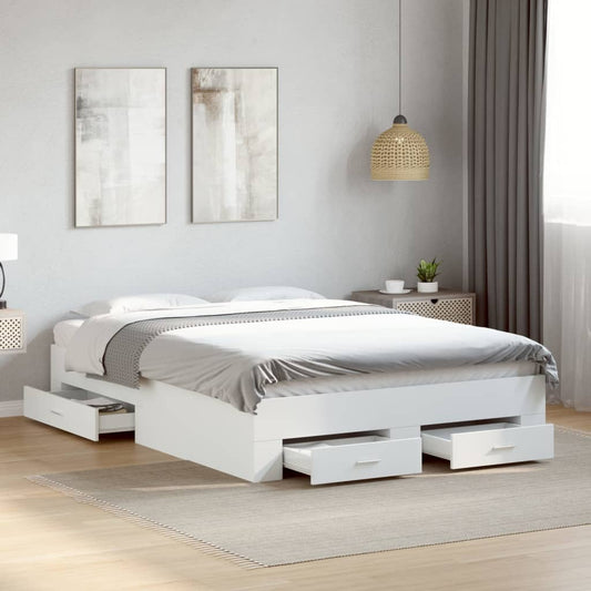 vidaXL Bed Frame | White | Engineered wood, Plywood | Double | Bed Frame