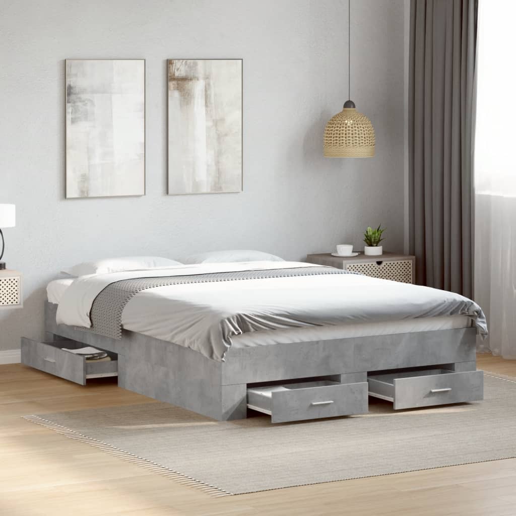 vidaXL Bed Frame | Concrete Grey | Engineered Wood, Plywood | Double | Bed Frame