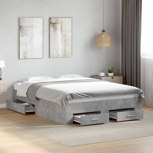 vidaXL Bed Frame | Concrete Grey | Engineered Wood, Plywood | Double | Bed Frame