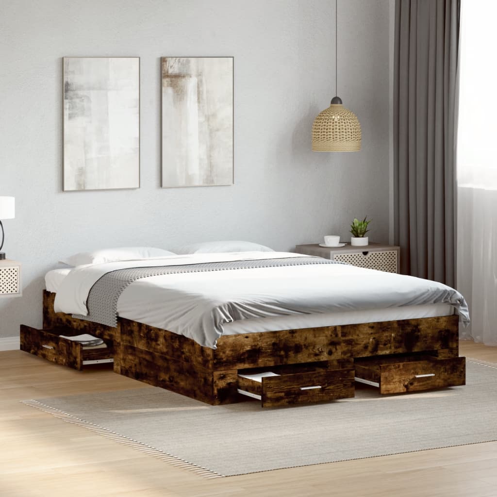 vidaXL Bed Frame | Smoked Oak | Engineered Wood | Double Bed | Bed Frame
