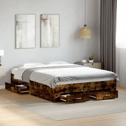 vidaXL Bed Frame | Smoked Oak | Engineered Wood | Double Bed | Bed Frame