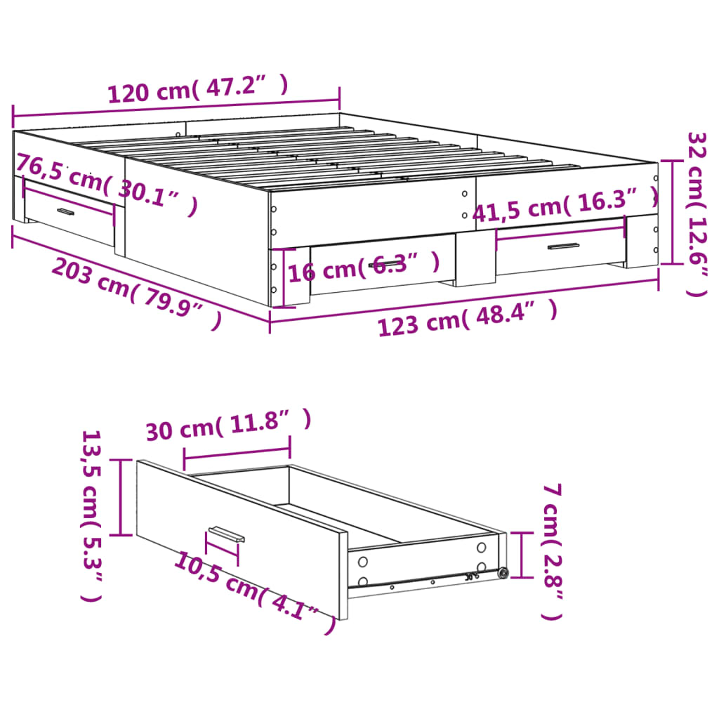 vidaXL Bed Frame | Grey Sonoma | Engineered wood, Plywood | Double | Bed Frame