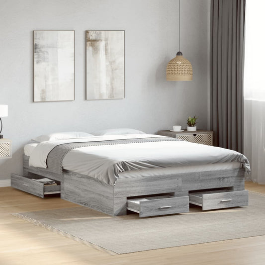 vidaXL Bed Frame | Grey Sonoma | Engineered wood, Plywood | Double | Bed Frame