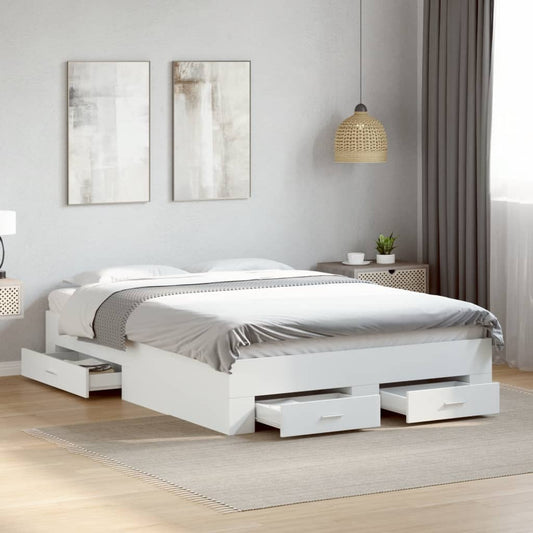 vidaXL Bed Frame | White | Engineered wood, Plywood | Double | Bed Frame