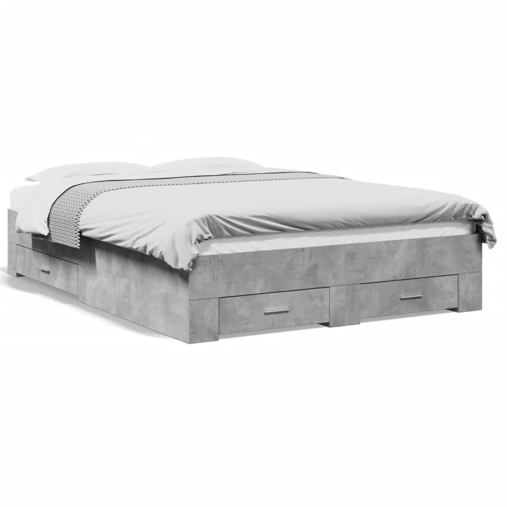 vidaXL Bed Frame with Drawers without Mattress Concrete Grey 140x190 cm