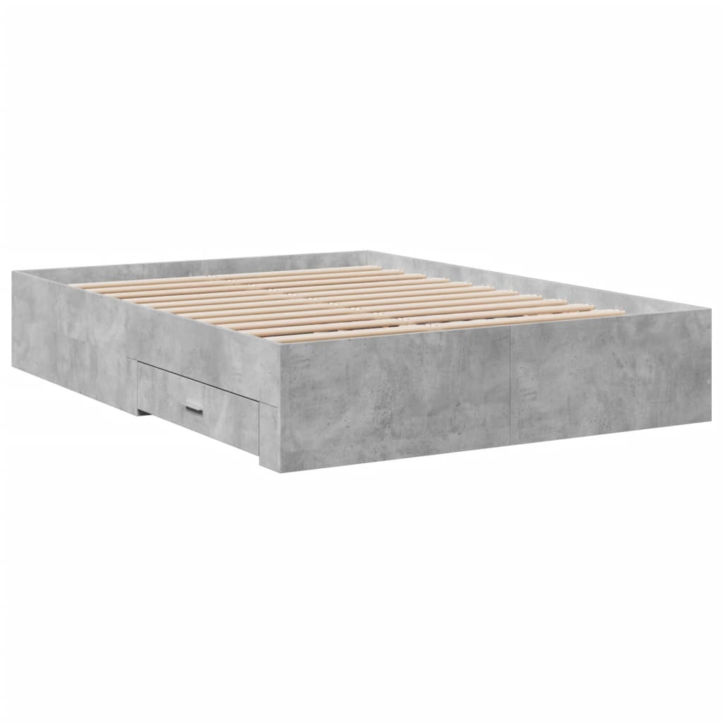 vidaXL Bed Frame with Drawers without Mattress Concrete Grey 140x190 cm
