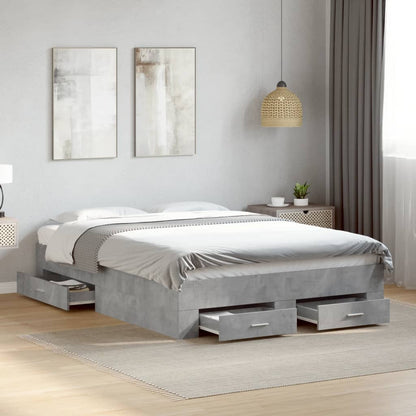 vidaXL Bed Frame with Drawers without Mattress Concrete Grey 140x190 cm