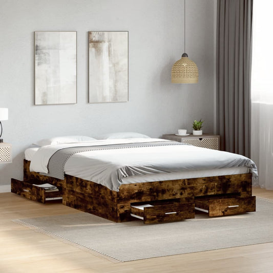 vidaXL Bed Frame | Smoked Oak | Engineered Wood | Double | Bed Frame