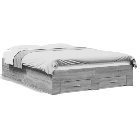 vidaXL Bed Frame | Grey Sonoma | Engineered wood | 140 x 190 cm | Bed Frame