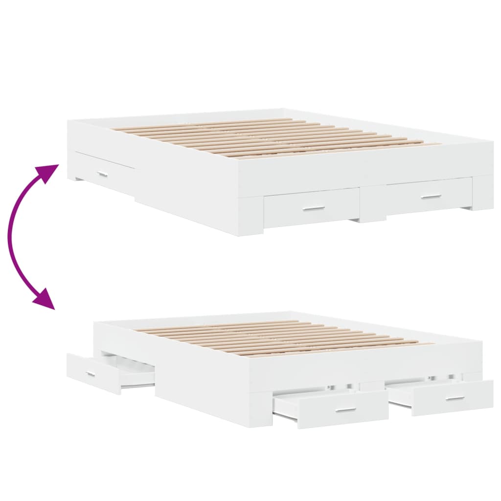vidaXL Bed Frame | White | Engineered wood, Plywood | 135x190 cm | Bed Frame