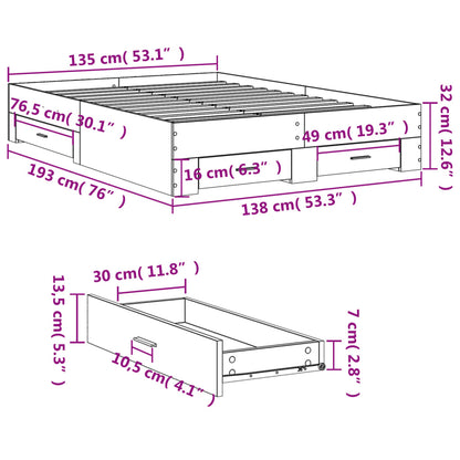 vidaXL Bed Frame | White | Engineered wood, Plywood | 135x190 cm | Bed Frame