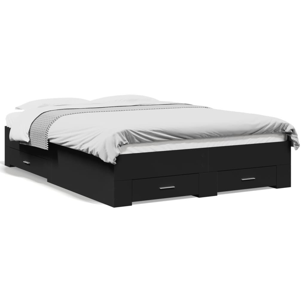 vidaXL Bed Frame | Black | Engineered wood | 135 x 190 cm Double | Bed Frame
