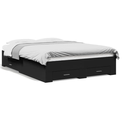 vidaXL Bed Frame | Black | Engineered wood | 135 x 190 cm Double | Bed Frame